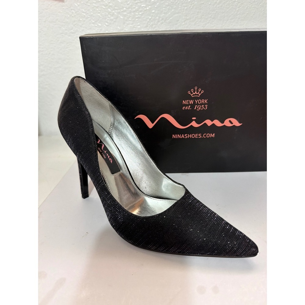 Nina New York Black Metallic Pointed Toe Stiletto Pumps Heels Womens 8M NEW